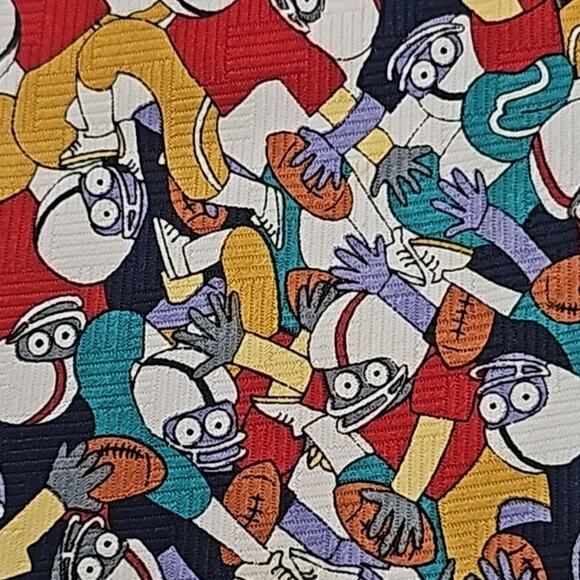 Vintage M Aesop Novelty Tie Football Players Cartoon Sports Fun 55.5" - Picture 6 of 6